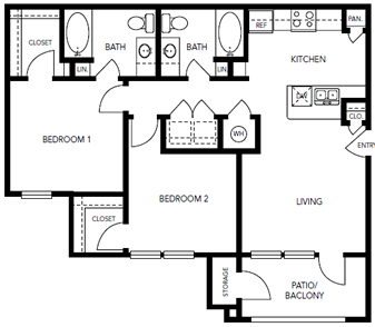 Two Bedroom / Two Bath - 942 Sq. Ft.*